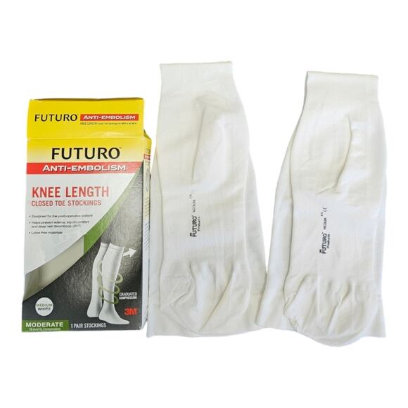 Futuro Anti-Embolism Knee Length Closed Toe Stockings Medium White - Picture 3 of 11